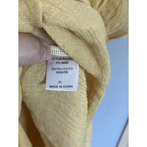 GiGio Boho Tunic Top XL 3/4 Sleeve V-Neck Gauzy  Beach Casual Yellow Gold - Picture 5 of 6